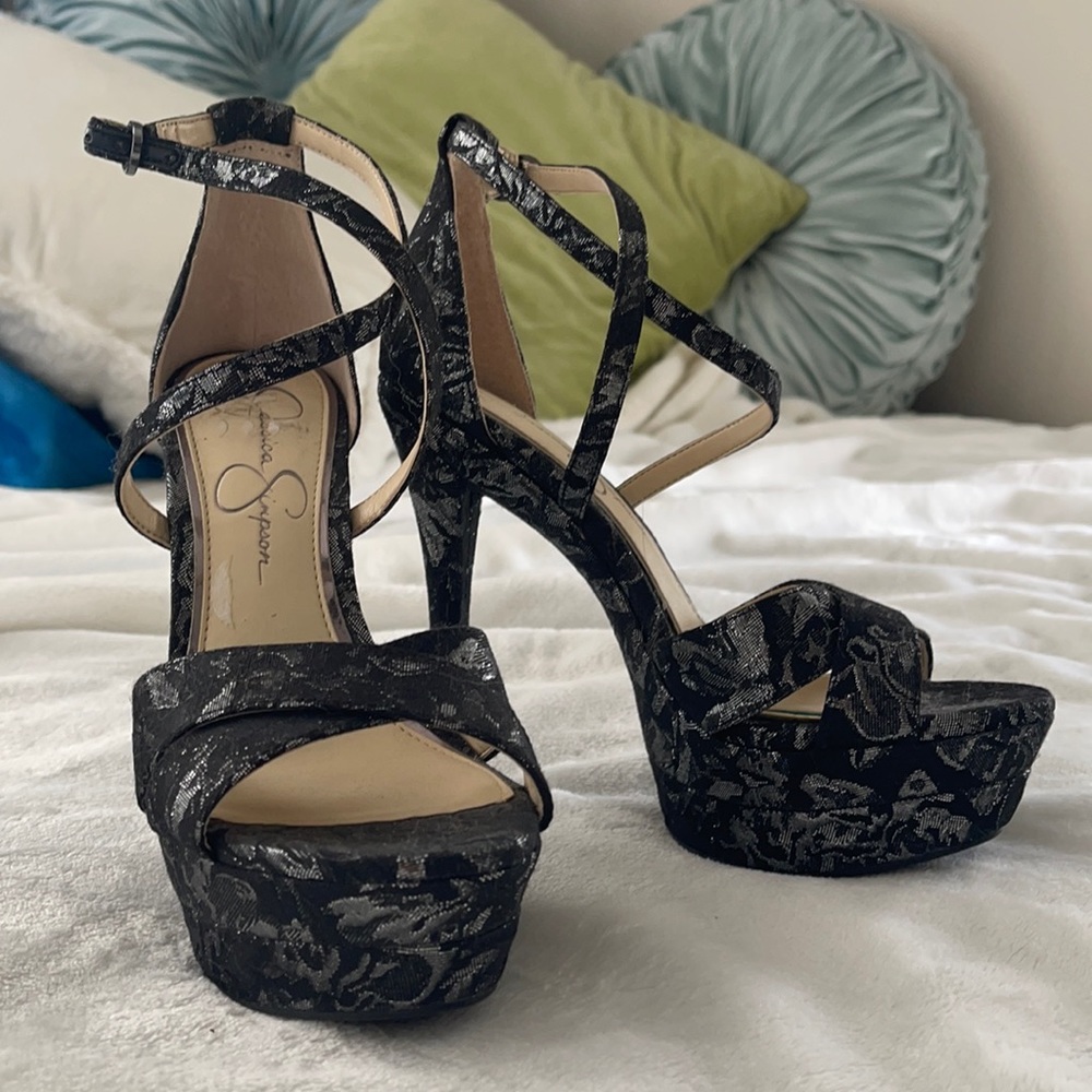 Baroque style Jessica Simpson strappy Heels